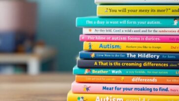 Libri per bambini sull'autismo impilati colorati