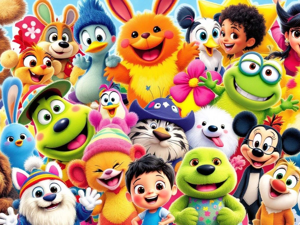 Collage of animated characters for children.